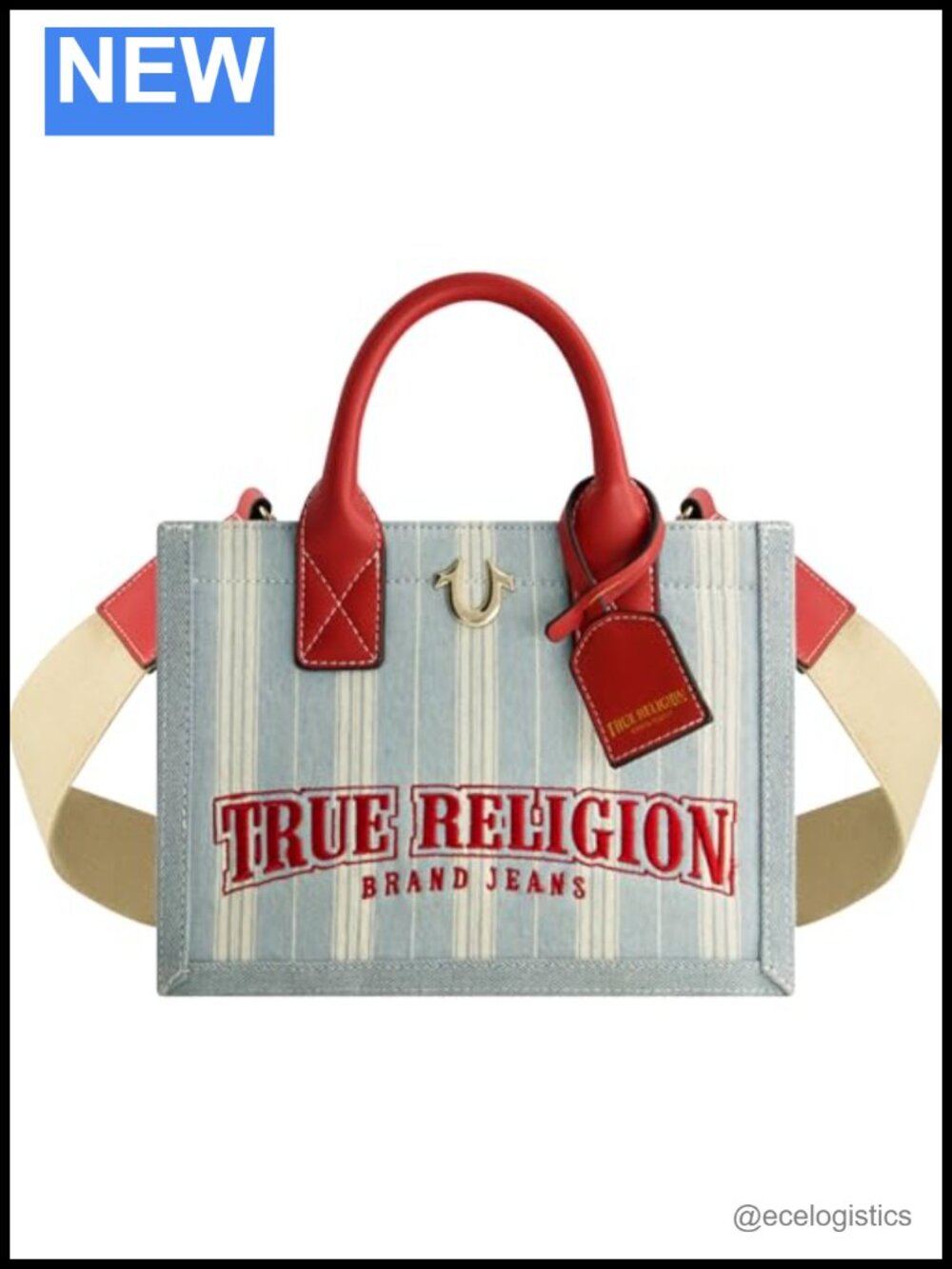 True Religion Mini Denim Tote, Crossbody Satchel with Adjustable Strap, Cotton